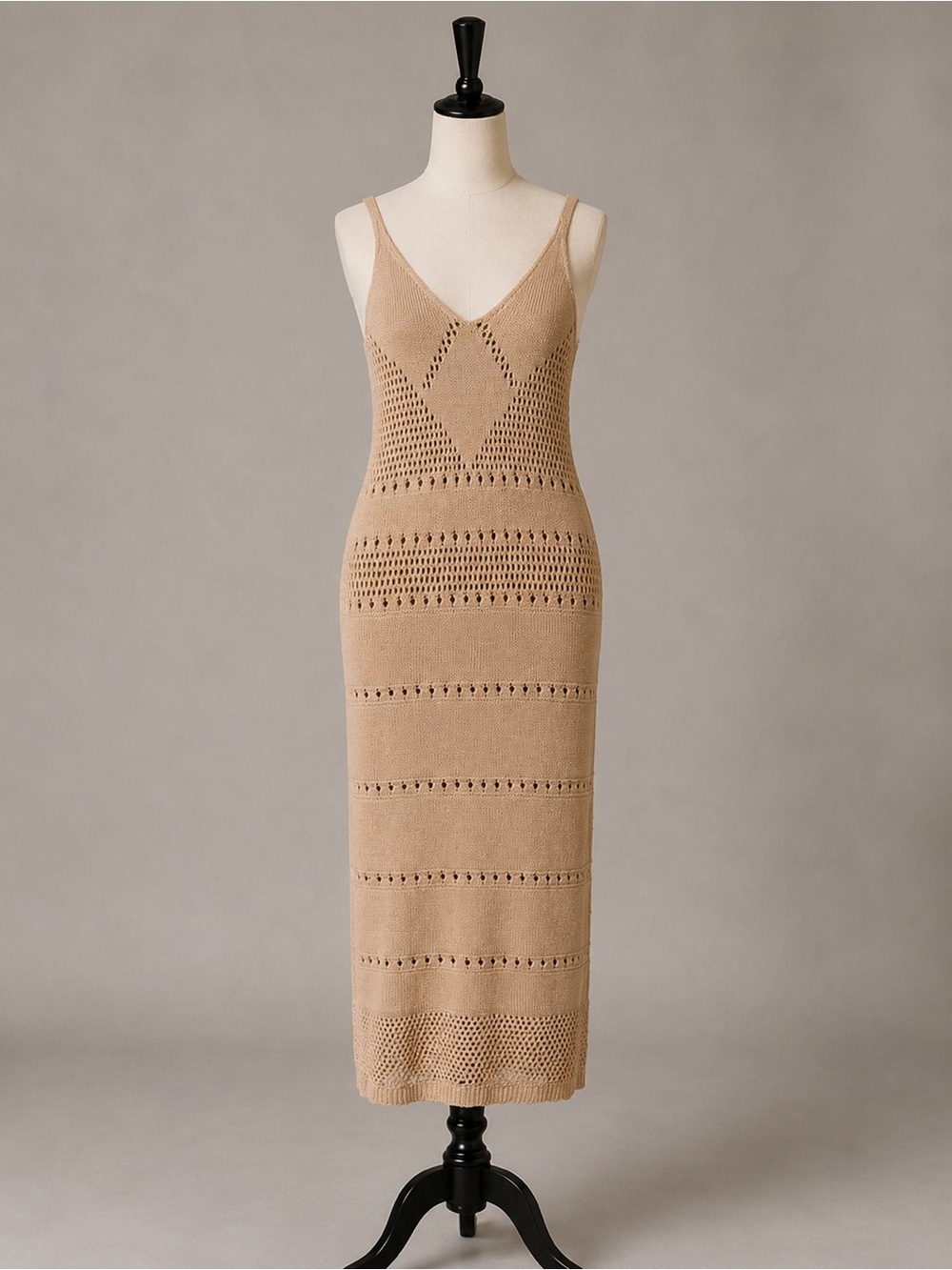 Privately Privileged Sleeveless Beachy Knit Midi Dress in Beige • Size Medium